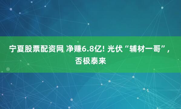 宁夏股票配资网 净赚6.8亿! 光伏“辅材一哥”, 否极泰来