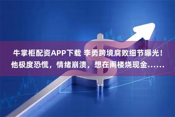 牛掌柜配资APP下载 李勇跨境腐败细节曝光！他极度恐慌，情绪崩溃，想在阁楼烧现金……