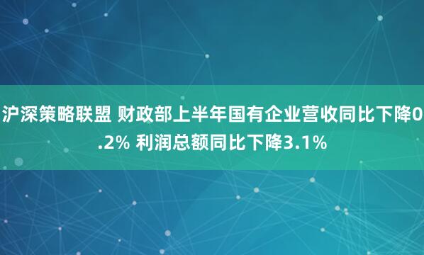沪深策略联盟 财政部上半年国有企业营收同比下降0.2% 利润总额同比下降3.1%