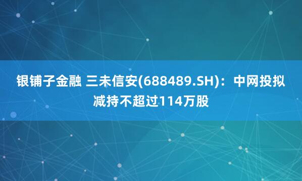 银铺子金融 三未信安(688489.SH)：中网投拟减持不超过114万股
