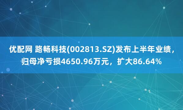优配网 路畅科技(002813.SZ)发布上半年业绩，归母净亏损4650.96万元，扩大86.64%